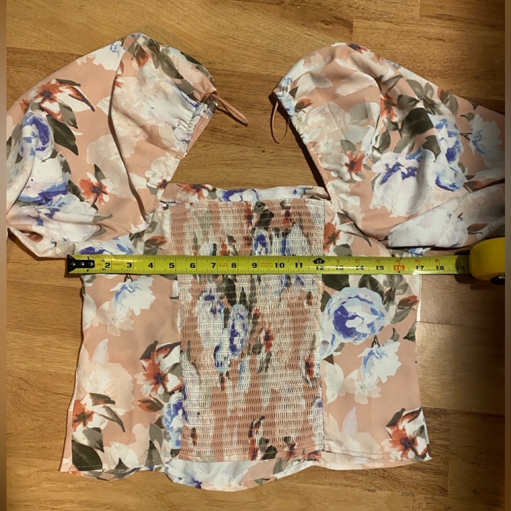 Express Floral Print Ruched Puff Sleeve Square Neck Off Shoulder Top Large - Picture 5 of 12